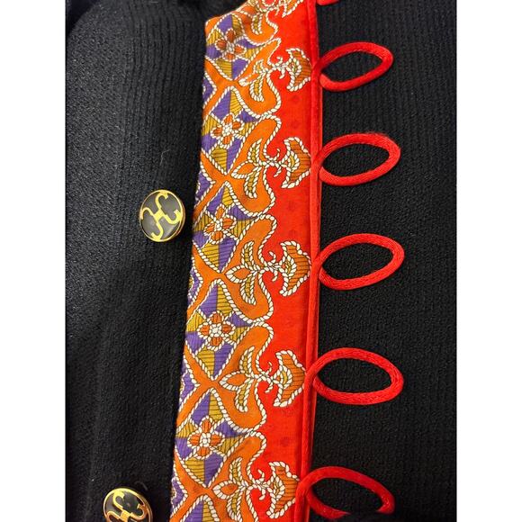 Vtg Anthony Sicari Black Sweater Cardigan, Red Oriental Design, Women’s SZ M - Picture 5 of 9